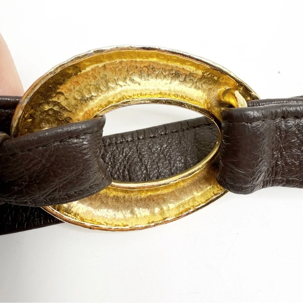 Alexis King Vintage Brown Leather Belt with Texturee Gold Buckle